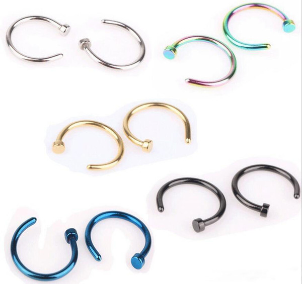 New Nose Rings Body Piercing Jewelry Stainless Steel Nose Hoop Ring Earring Studs Fake Nose Rings Non Piercing Rings Epacket free ship