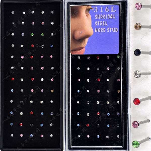 120pcs hot Rhinestone 316L Surgical Stainless Steel Nose Lip Bar Stud Ring Body Piercing Free Ship