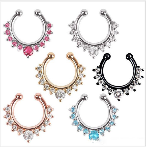 8 Colors Different Styles Rhinestones Fake Nose Ring Fake Septum Factory Directly Sales Body Piercing Jewelry Wholesale