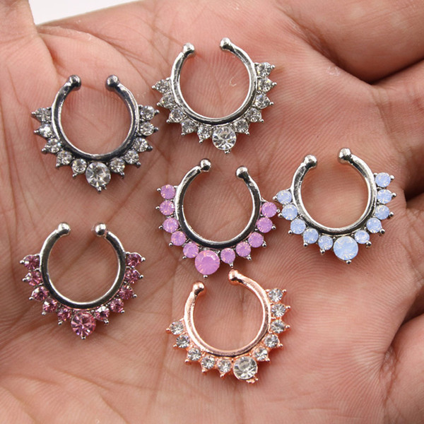 Nose Piercing Ring - Hot Sale Crystal Fake Septum Nose Ring Piercing Clip On Body Jewelry Faux Hoop Rings For Women