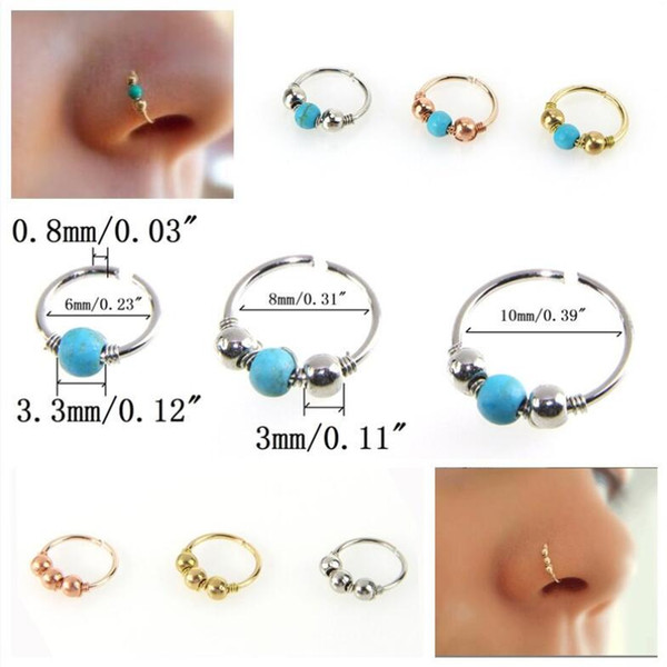 New Fashion Stainless Steel Nose Ring Turquoise Nostril Hoop Nose Earring Piercing Jewelry