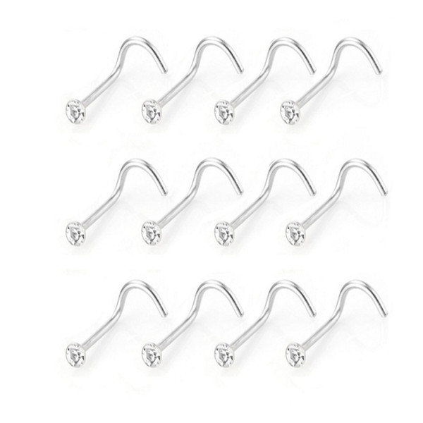 Simple Small Silver Stainless Steel Nose Ring Screw with Crystal Nose Studs Rings Lip Eyebrow Piercings Sexy Party Body Jewelry