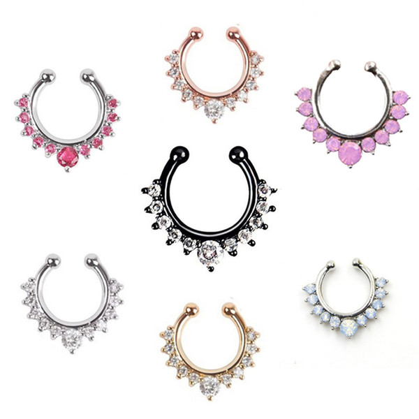 50PCS/Lot 7 Colors Non-Piercing Fake Septum CZ Nose Body Jewelry Clip On Fake Nose Rings Pircing Nariz Fakes Studs