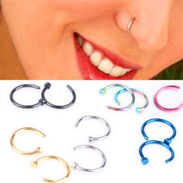 Body Ring Fake Piercing Jewelry 5 Colors Women Nostril Nose Hoop Stainless Steel Nose Rings clip on nose Body Jewelry