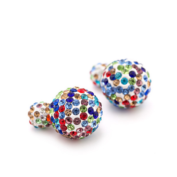 2016 Shambhala Bijoux Colorful Shinning Crystal Dot Stud Earrings Double Sides Imitation pearls Earrings For Women Bijoux