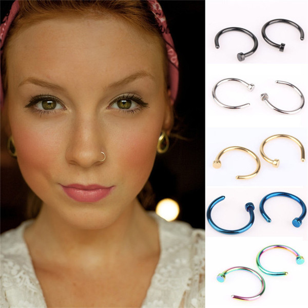 Bulk Stainless Steel Nose Rings For women Body Piercing Jewelry Open Hoop Fake Nose Rings Earring Studs Non Piercing Rings