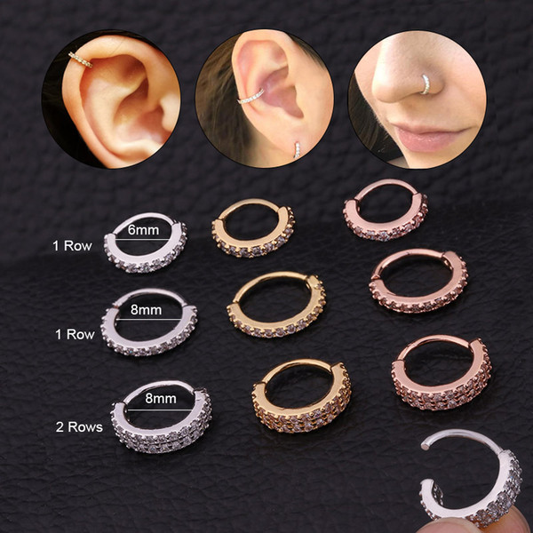 10PC/lot Silver And Gold Plated Cz Nose Hoop Helix Cartilage Earring Snug Rook Lobe Tragus Ring Ear Piercing Jewelry