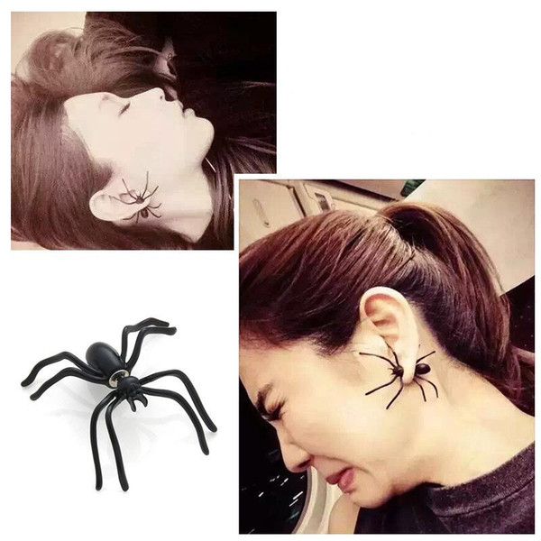 Punk Style 1Pcs Hot Exaggeration Halloween Black Spider Charm Ear Stud Earrings For Women statement Jewelry Freeshipping