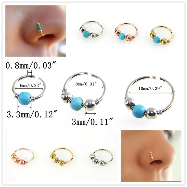 35PCS Indian Stone Piercing Nose Ring Septum Jewelry Nose Stud Lot Gold Silver Nose Rings Women Body Piercings Wholesale