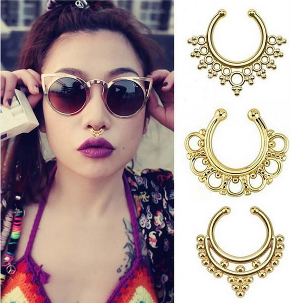 30pcs Mixed Fake Septum Clicker Nose Ring Non Piercing Hanger Clip nose piercing fake septum On CZ Body Jewelry For Women Girl