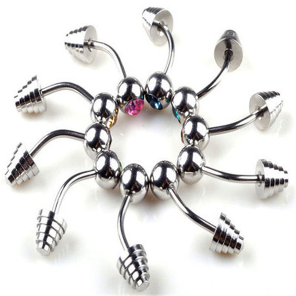 Body Jewelry Piercings Stainless Steel Rhinestone Belly Rings Tongue Lip Piercing Nose Rings Mix Lots 100pcs/bag T1I307