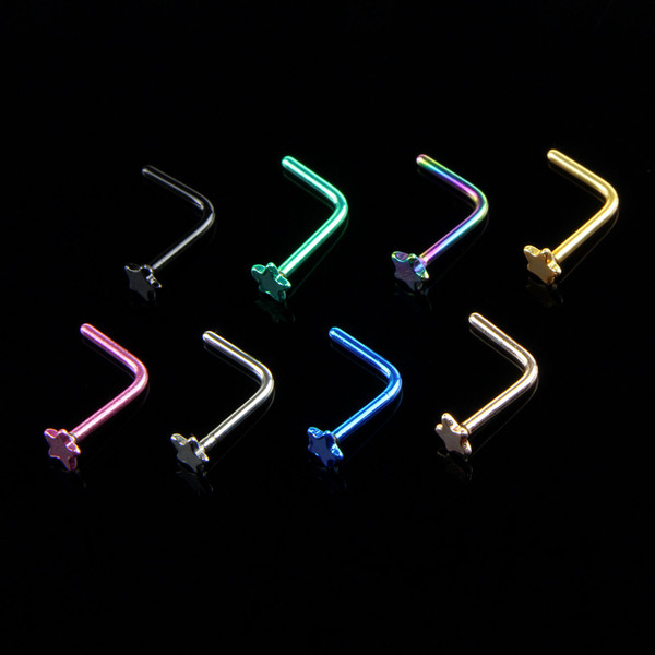 7 Colors Simple Stainless Steel Stars Flower Nose Screw Rings Piercing Cute Nose Ear Studs Woman Sexy Body Jewelry