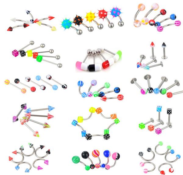 21pics/set Colorful Steel Belly Button Piercings Ear Studs Segment Ring Nose Ring Lip Eyebrow Piercings Industrial Barbell Sexy Body Jewelry