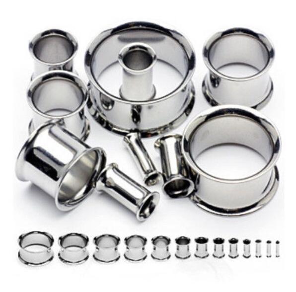 Wholesale stainless steel double flare ear tunnel plug gauges ear expander mix 10 sizes 60pcs DFT006