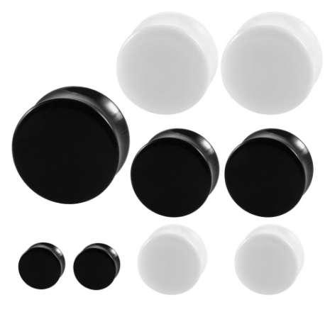 Pair White&Black Acrylic Ear Tunnel Plug Simple Styles Ear Gauges Piercing Double Curved Saddle Expander Stretcher Body Jewelry