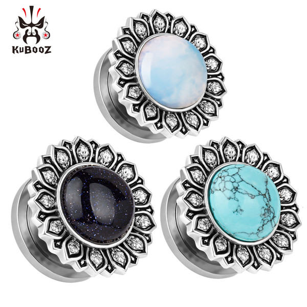 2018 KUBOOZ piercing jewelry stainless steel stone logo ear gauges plugs and tunnels body jewelry mix size lot