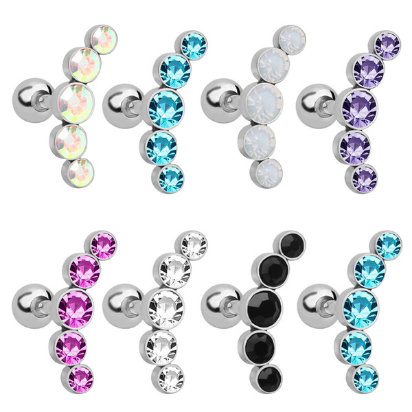 20pcs/Lot Trendy Bolt Closure Tunnels Stainless Steel Crystal Body Jewelry For Women Gift Fashion Jewelry Size 1.2*4*13mm Multi-color