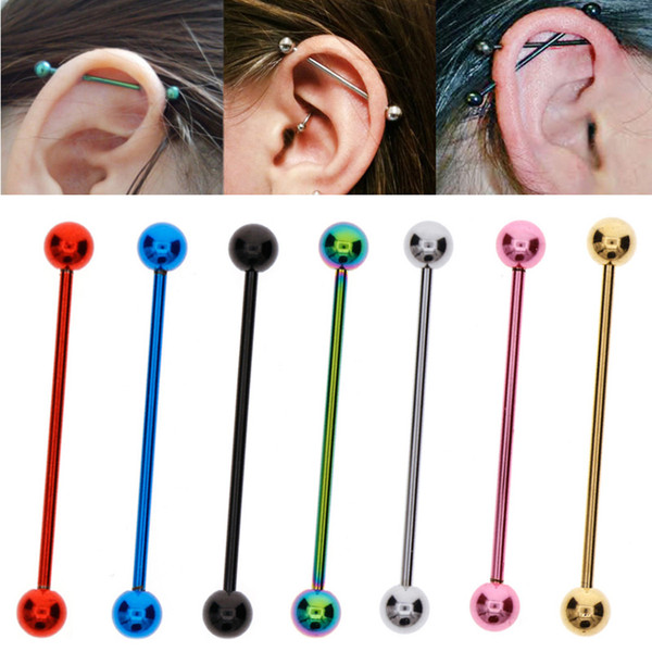 Punk Stainless Steel Ear Nail Bone Long Barbell Earring Piercing Ear Stud Black Silver Gold Ball Cartilage Ring Body Piercings Jewelry