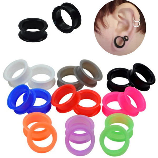 9 color 8 Size Body Jewelry Plugs Tunnels Thin Silicone Flexible Hollow Ear Skin Flesh Tunnels Plugs Gauges by ePacket shipping