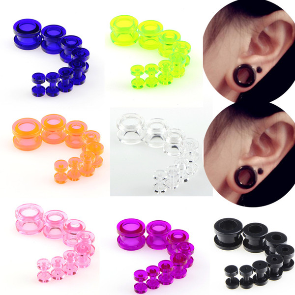 Candy Colors Plastic Body Piercing Jewelry Set Double Hollow Screw Flared Ear Plugs Flesh Tunnel Punk Earrings