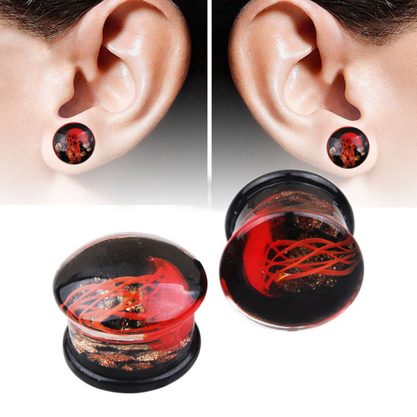 2019 Hot 8-16mm 1Pcs Glass Ear Piercing Fashion Double Flared Red Jellyfish Earrings Plugs Translucent Ocean Body Punk Tunnel Flesh Jewelry