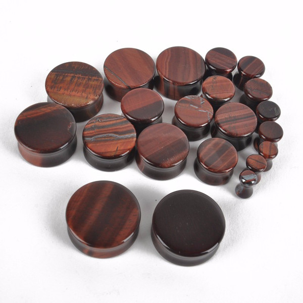 1 Pair Semi Precious Wood Color Tiger's Eyes Stone Crack Ear Plug Double Flare Flesh Tunnel Gauges Women Men Body Jewelry 5-25mm