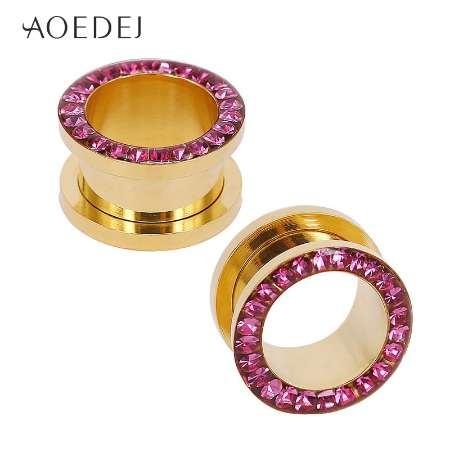 AOEDEJ 5-18mm 3 Colors Crystal Plugs And Tunnels 16mm Stainless Steel Ear Tunnels Expander Piercing Ear Stretchers Plug Oreille