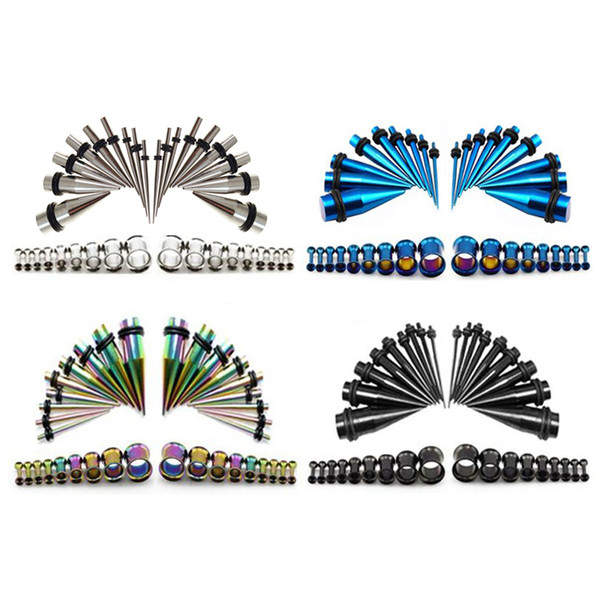 36 Pieces Ear Stretcher Kit Straight Earring Taper & Double Flared Flesh Tunnel Plug Gauge Piercing Jewelry Expander 14g-00g