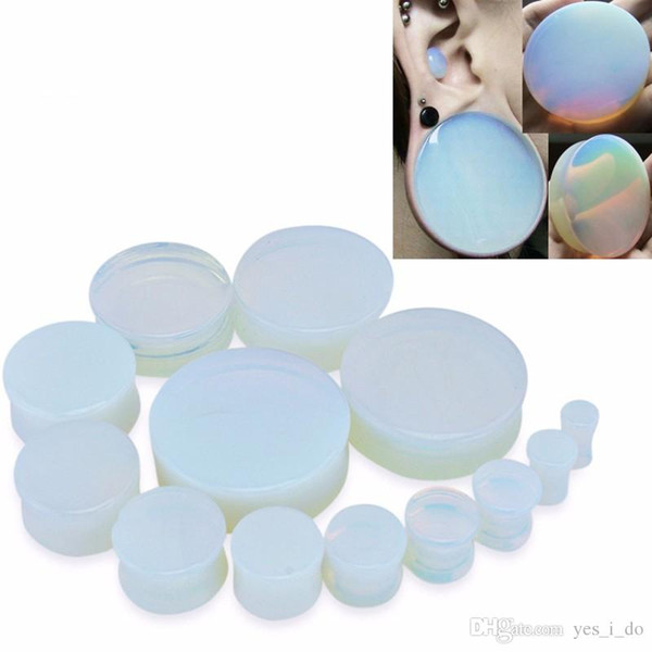 1 Pair Semi Precious Opalite White Stone Round Double Flare Ear Plug Flesh Tunnel Gauges Expanders Punk Body Jewelry 5-25mm