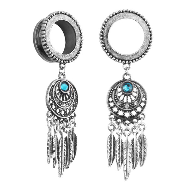 Dreamcatcher Stainless Steel Ear Plugs Ear Expansion Feather Crystal Stretchers Tunnels Piercing Jewelry 8 10 12 14 16 18 20mm