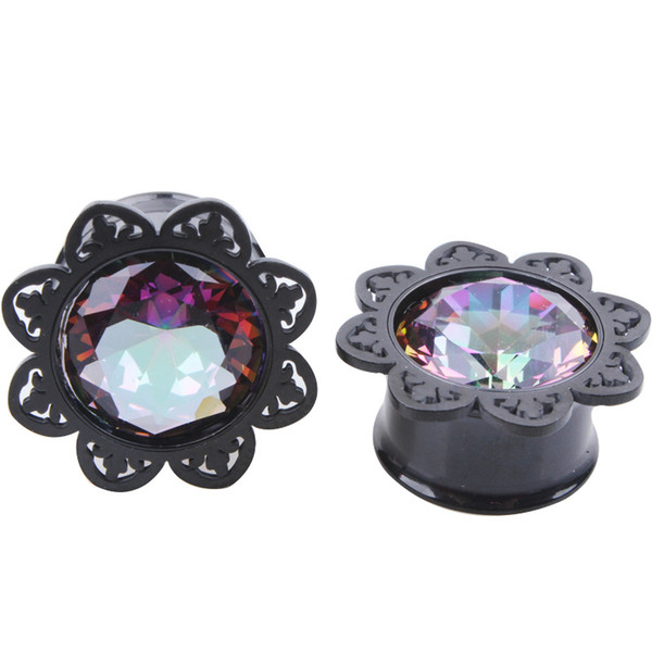 Hollow Out Acrylic Black Flower Design Saddle Ear Plug Tunnel Jewelry Body Piercing 9-16mm