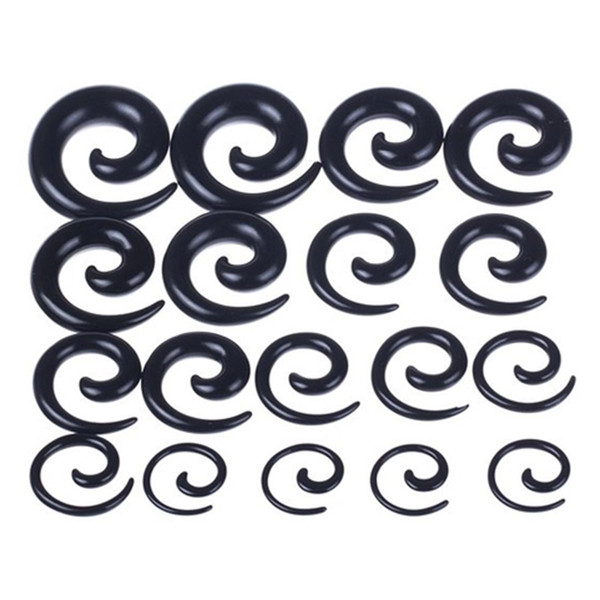 Wholesale Acrylic Ear Spiral Tapers Stretching Plugs Gauges Body Piercing Jewelry Black 1.6mm-12mm 100 pieces