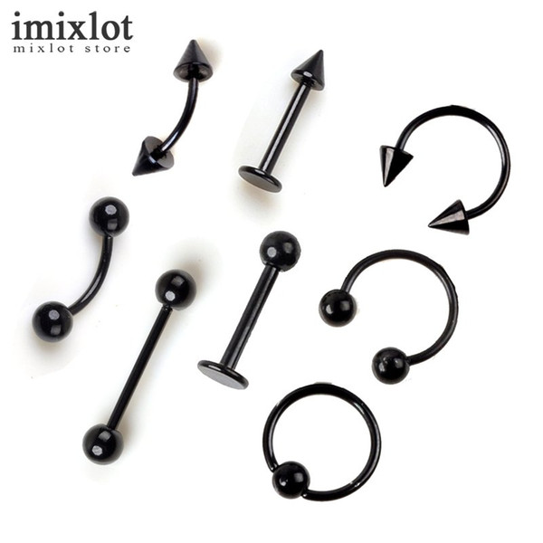 Imixlot 2 Pcs/Lot Surgical Stainless Steel Eyebrow Nose Lip Labret Ear Ring Tongue Cartilage Body Piercing Jewelry Black Color