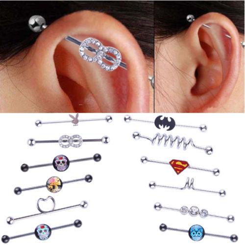 2017 New Stainless Steel Long Industrial Barbell Bar Ear expansions Piercing Earring Stretcher Body Jewelry