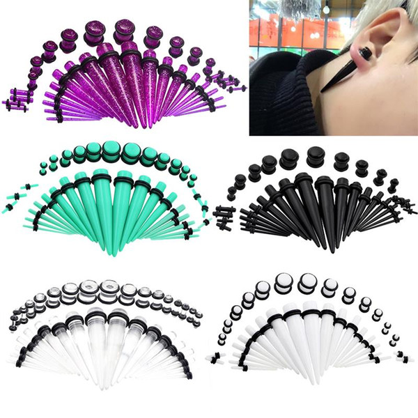 36Pcs/Set Hot Acrylic Ear Gauge Taper And Plug Stretching Kits Flesh Tunnel Expansion Body Piercing Jewelry