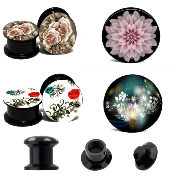 Mixed Style flower logo 10 PCS Piercing jewelry Ear Plugs acrylic Ear Tunnels Body Jewelry Stretchers Size 4-16mm big Earring