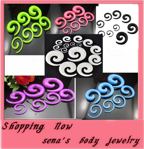 Body Jewelry Punk Ear Spiral Expander Taper Swirl Plug Stretcher piercing Acrylic Spiral mix colors wholesale