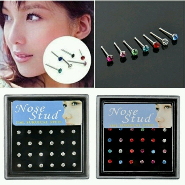 2mm simple mini diamond earring quality hot rhinestones nose ring piercing jewelry wholesale 24PCS box price