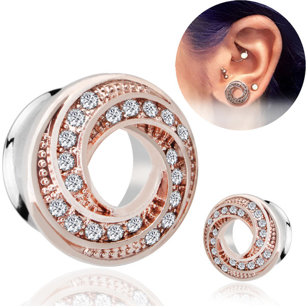 2019 Fashion Crystal Stainless Steel Ear Plugs Ear Expansion Stretchers Tunnels Piercing Jewelry For Women Gift