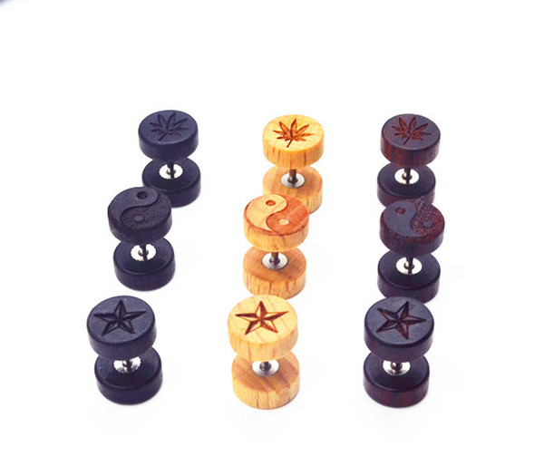 20pcs Wood Body jewelry Ear Stud /Earring Fake Ear Plugs Cheat Tunnels Illussion Plugs 16g Three Colors Logos Free Shippment NEW