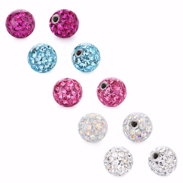 2pcs/lot 4/6/8mm Epoxy Crystal Threaded Piercing Ball Parts Lip Labret Eyebrow Nose Nipple Horseshoe Tongue Ring Piercings PL05