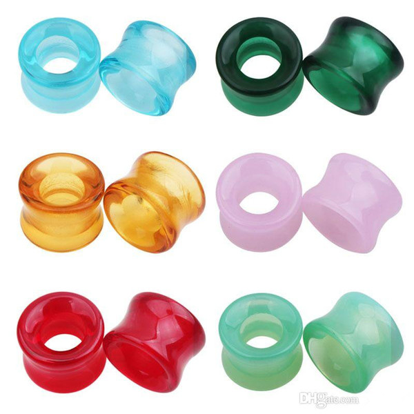 6 color Glass Ear Plug Hollow Ear piercing Translucent Bright Pink Green Golden color Expander Tunnel Body Jewelry 8-16mm