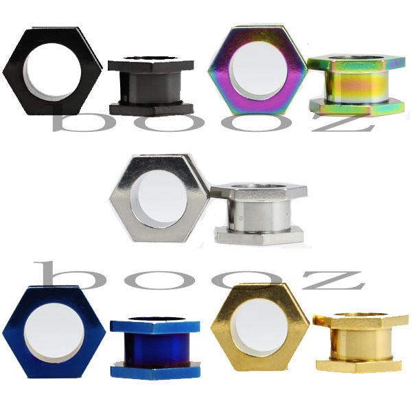 hexagon design stainless steel ear tunnel plugs ear gauges piercing jewelry pircing 3-12mm SS-2006