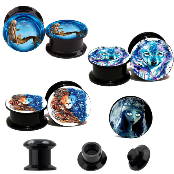 lion wolf mermaid logo Mixed Style 10 PCS Piercing jewelry Ear Plugs acrylic Ear Tunnels Body Jewelry Stretchers big Earring