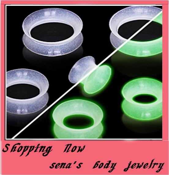 mix 4-16mm 160pcs Soft Silicone Clear Glow In Dark Ear Plugs Tunnels Unique Ear Plugs Piercings body jewelry