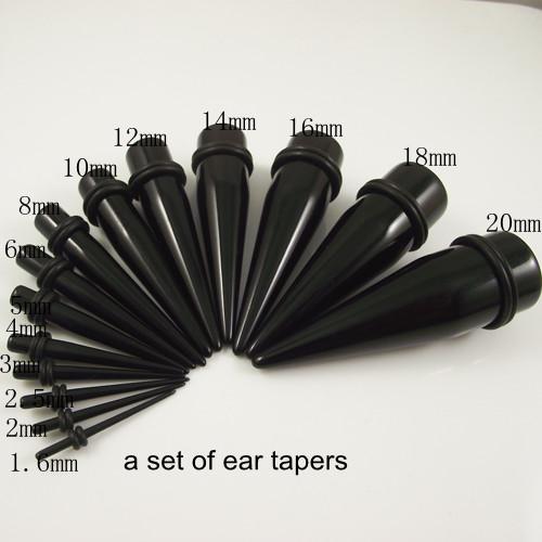 280PCS Free Shipping 14 sizes Black Ear Expander Ear Taper Stretchers Ear Plugs UV Body Piercing