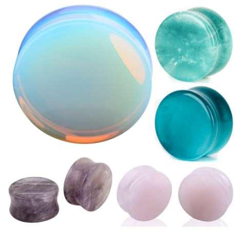 Ear Expander Ear Piercing 1 Pair of Opalite Stone Ear Plugs Tunnels Gauges Expander Body Piercing Jewelry