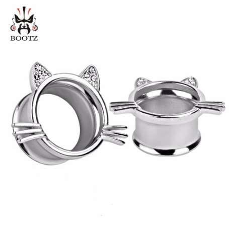 silver cat style fashion body jewelry ear tunnel plugs piercing gauges expander 2pcs lot pair selling