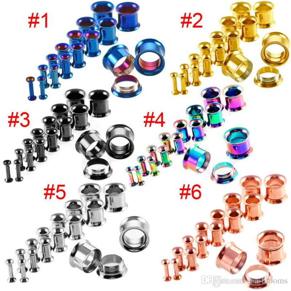 Free DHL 6 Color Ear Plugs Flesh Tunnel 2-12mm Body Piercing Women Jewelry Ear Ring Expanders Ear Stretching Kit Xmas Gift G84L R