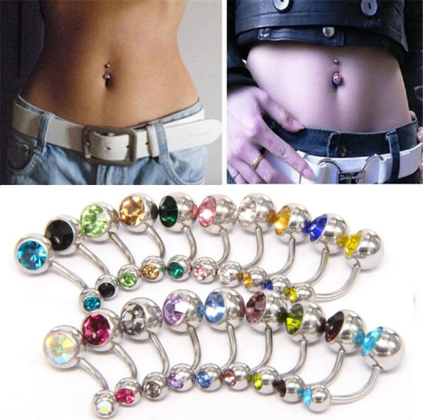 New 316L Surgical Steel navel rings Crystal Rhinestone Belly Button Navel Bar Ring Body Jewelry Piercing 200PCS/LOT Bell Button Rings C058